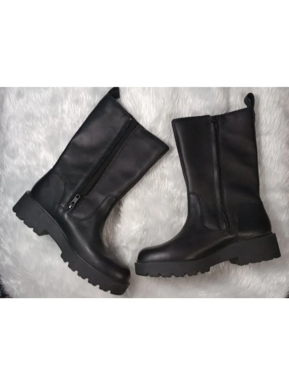 New Women's Black Ugg Boots Leather Biker Moto Waterproof Size 8.5